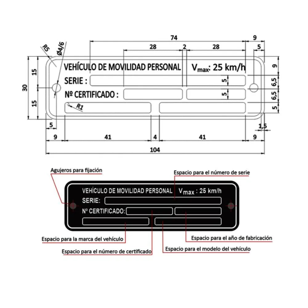 Placa de Homologación VMP para patinete eléctrico