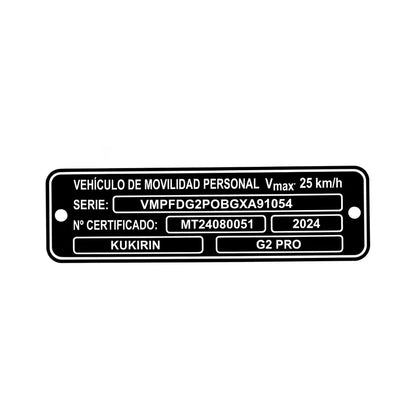 Placa de Homologación VMP para patinete eléctrico