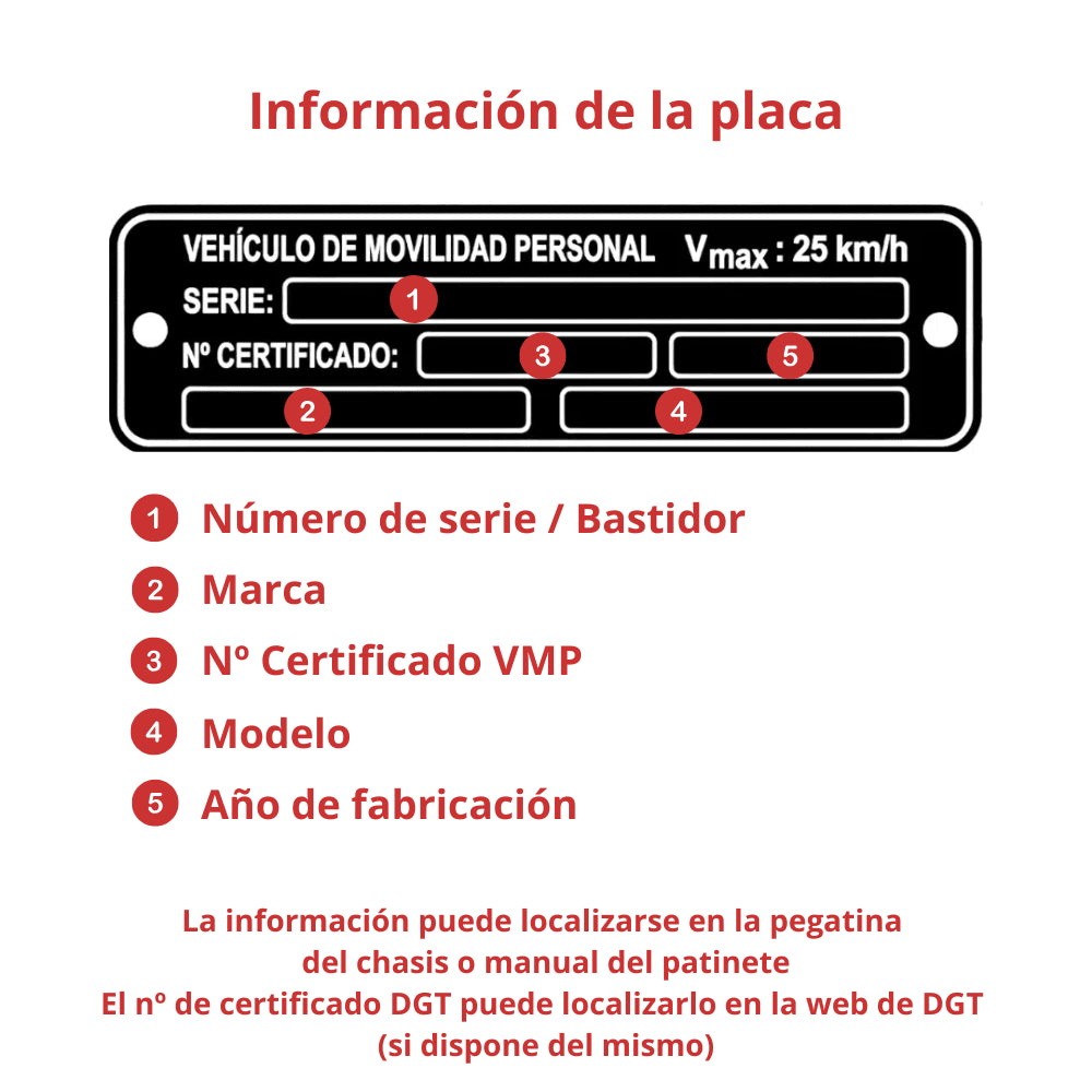 Placa de Homologación VMP para patinete eléctrico