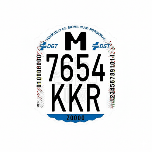 Matrícula oficial DGT para patinete eléctrico (VMP) personalizada: adhesiva y antifalsificación