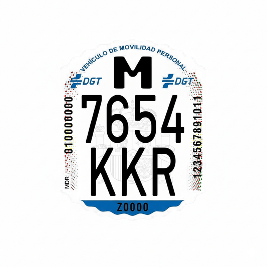 Matrícula oficial DGT para patinete eléctrico (VMP) personalizada: adhesiva y antifalsificación